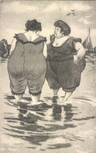 AK-Zwei-dicke-Frauen-in-Badekleidung-stehen-im-Meerwasser