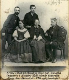 Arany Julianna eljegyzési kép 1863 , Országh Antal- Arany János és családja, Julianna mögötte Széll Kálmán, PIM